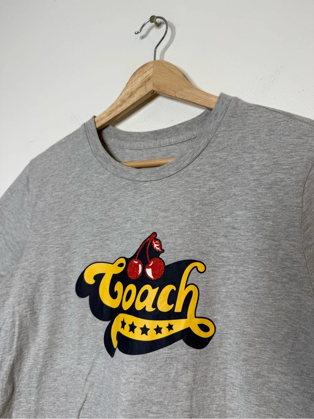 Coach Retro Cherry Logo Monogram Heather Grey Tshirt size small